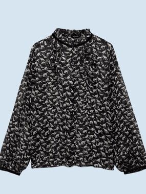 Zara Black Sheer Animal Print Blouse